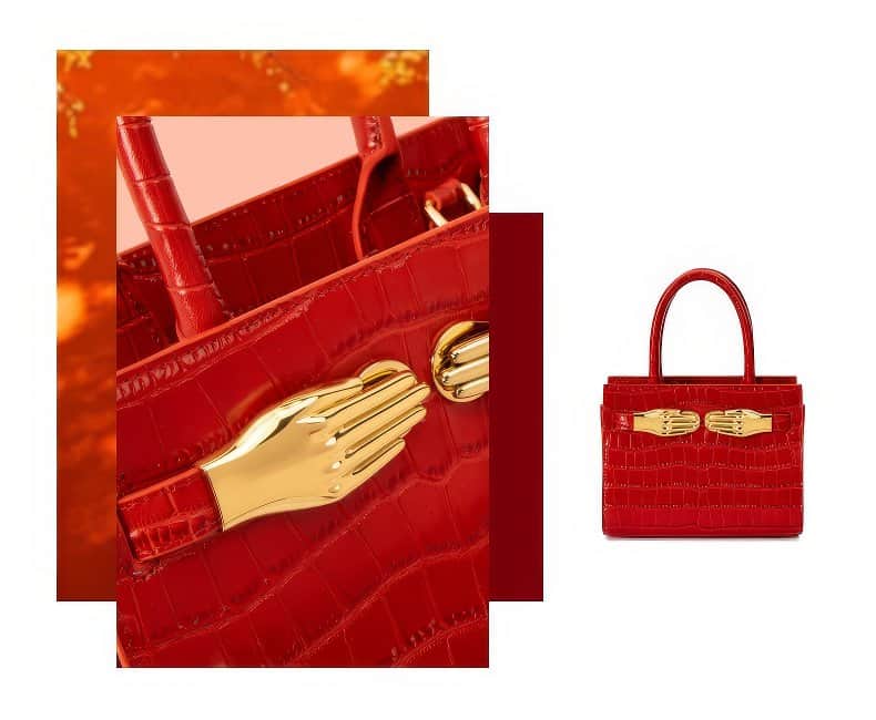 Red Crocodile Embossed Leather Small Structured Bag