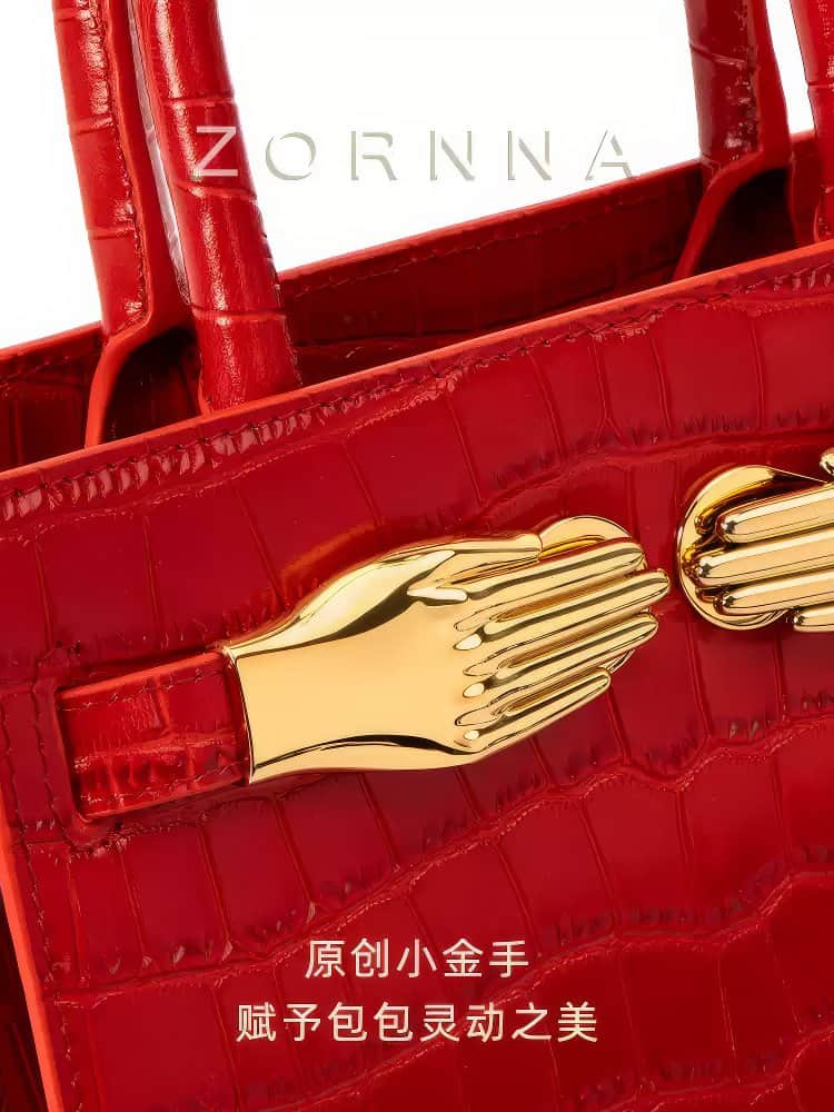Red Crocodile Embossed Leather Small Structured Bag