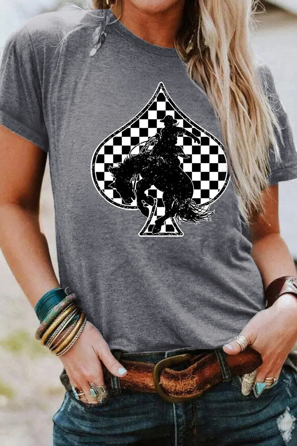 Redeo Check Spades Western Graphic T Shirt Dark Gray / S