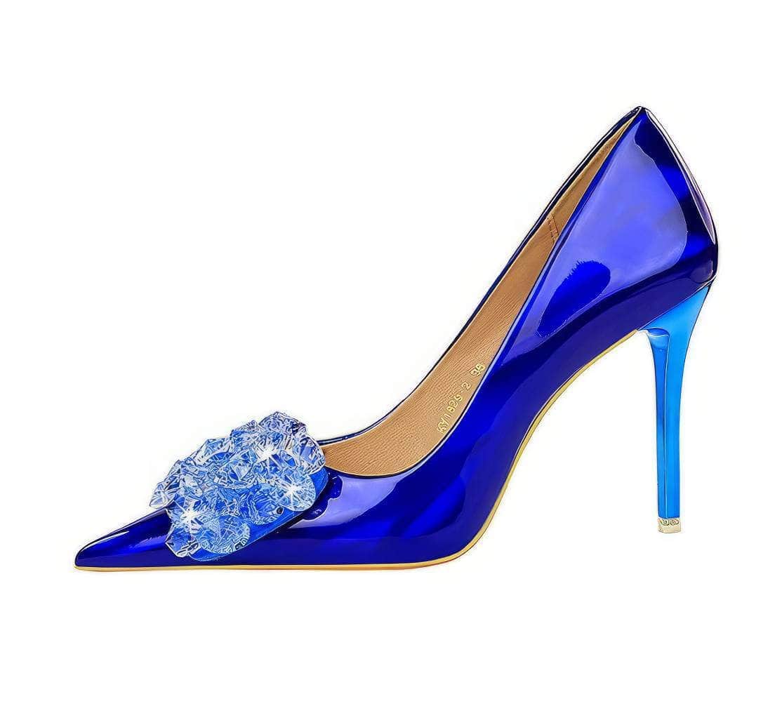 Resin Rhinestone Bow Stiletto Heels EU 33 / Blue / 10.5CM