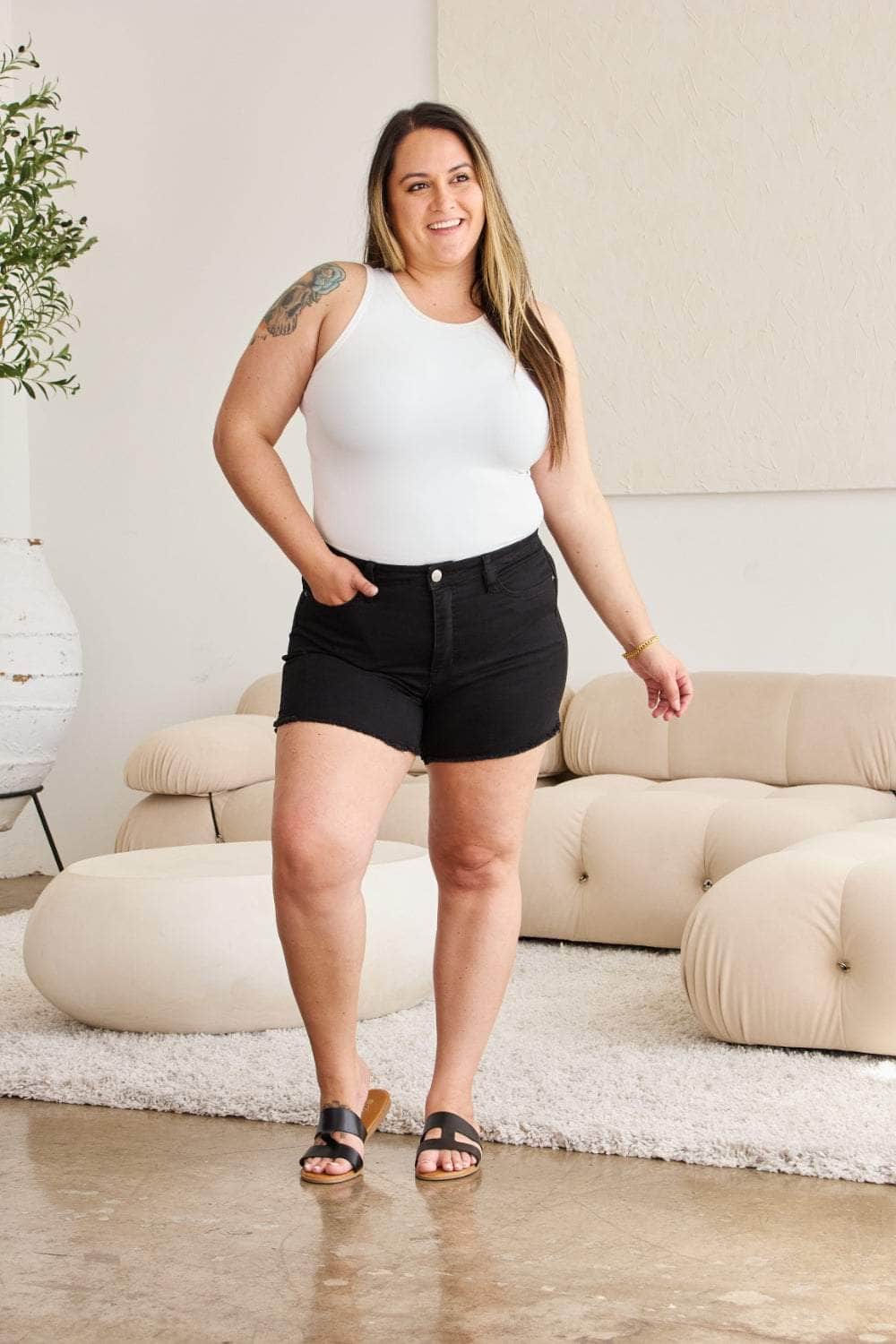RFM Full Size Tummy Control High Waist Denim Shorts Black / XS