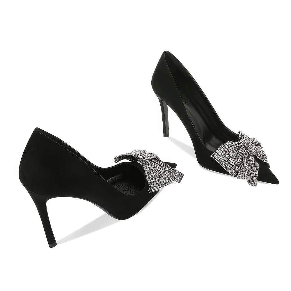Rhinestone Bow Deco Pointy Toe Heels