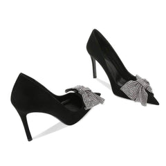 Rhinestone Bow Deco Pointy Toe Heels