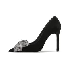 Rhinestone Bow Deco Pointy Toe Heels