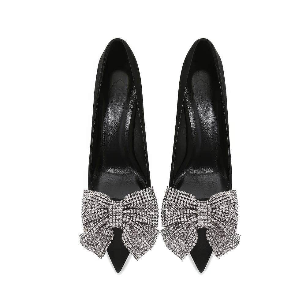 Rhinestone Bow Deco Pointy Toe Heels