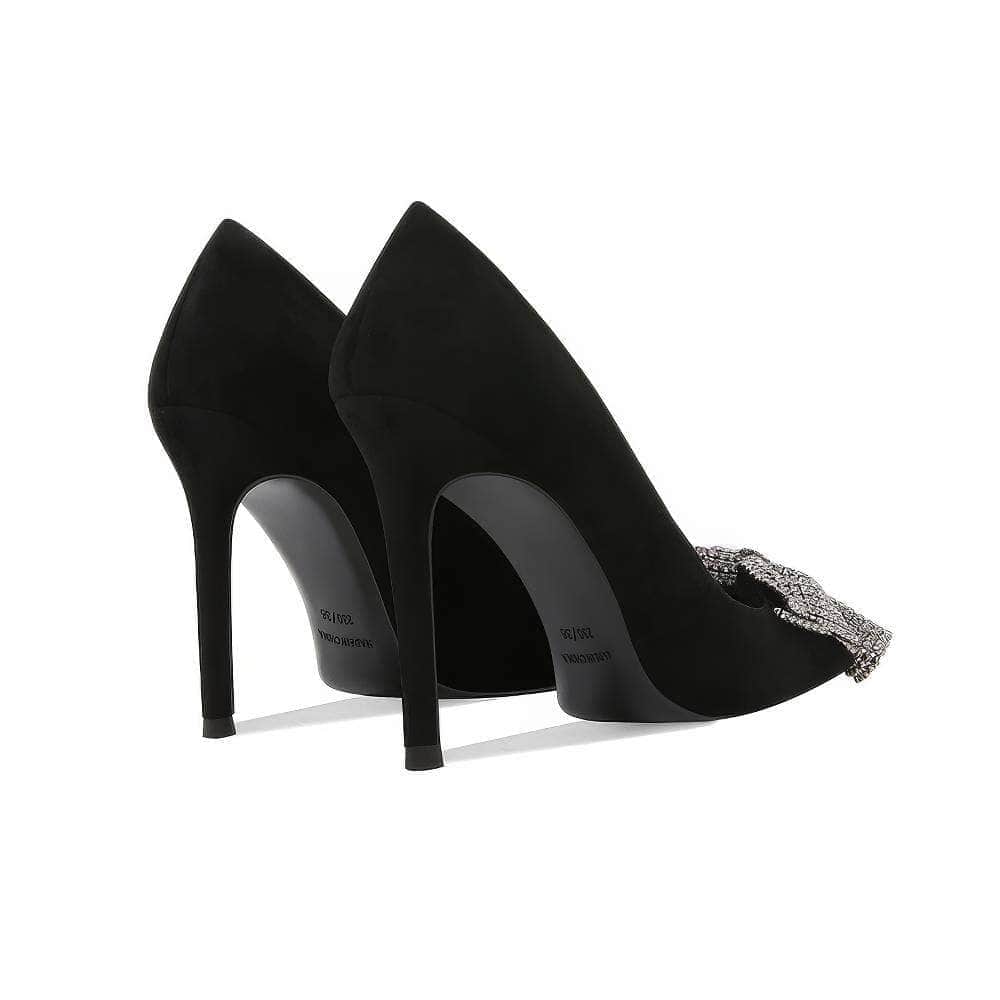 Rhinestone Bow Deco Pointy Toe Heels
