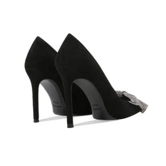 Rhinestone Bow Deco Pointy Toe Heels