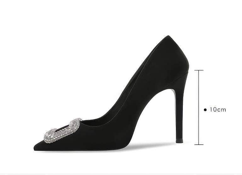 Rhinestone Buckle Suede Pointy Toe Heels