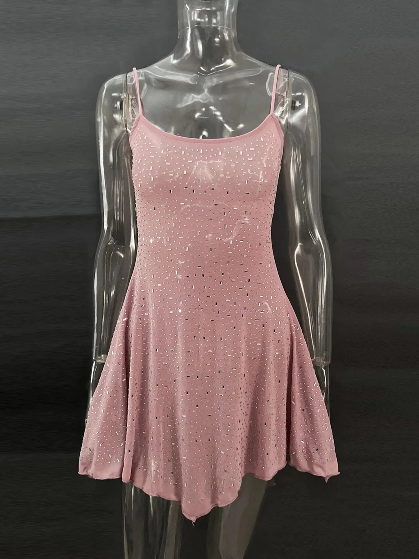 Rhinestone Decor Mini Cami Dress Pink / S