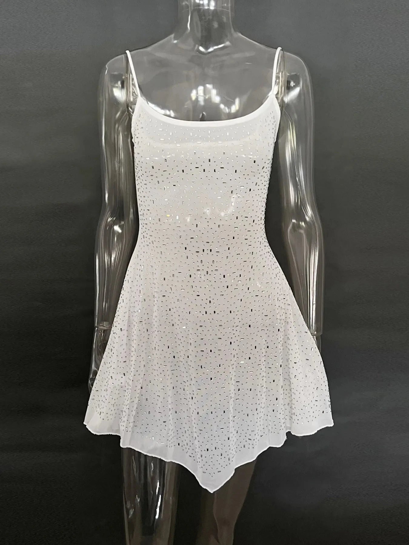 Rhinestone Decor Mini Cami Dress White / S