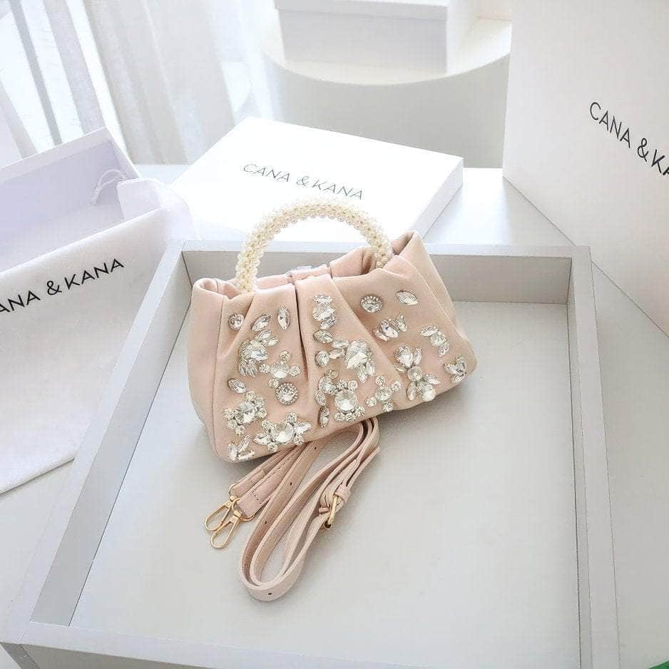 Rhinestone Decorated Pearl Hobo Clutch Bag