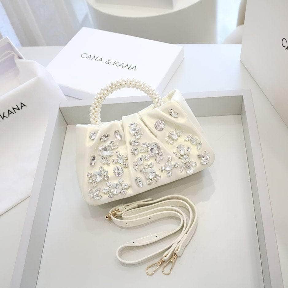Rhinestone Decorated Pearl Hobo Clutch Bag