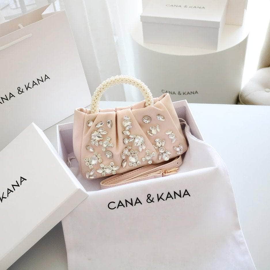 Rhinestone Decorated Pearl Hobo Clutch Bag LightPink