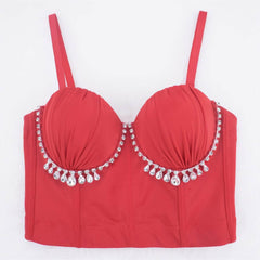 Rhinestone Embellished Bustier Corset Bralette S / Red