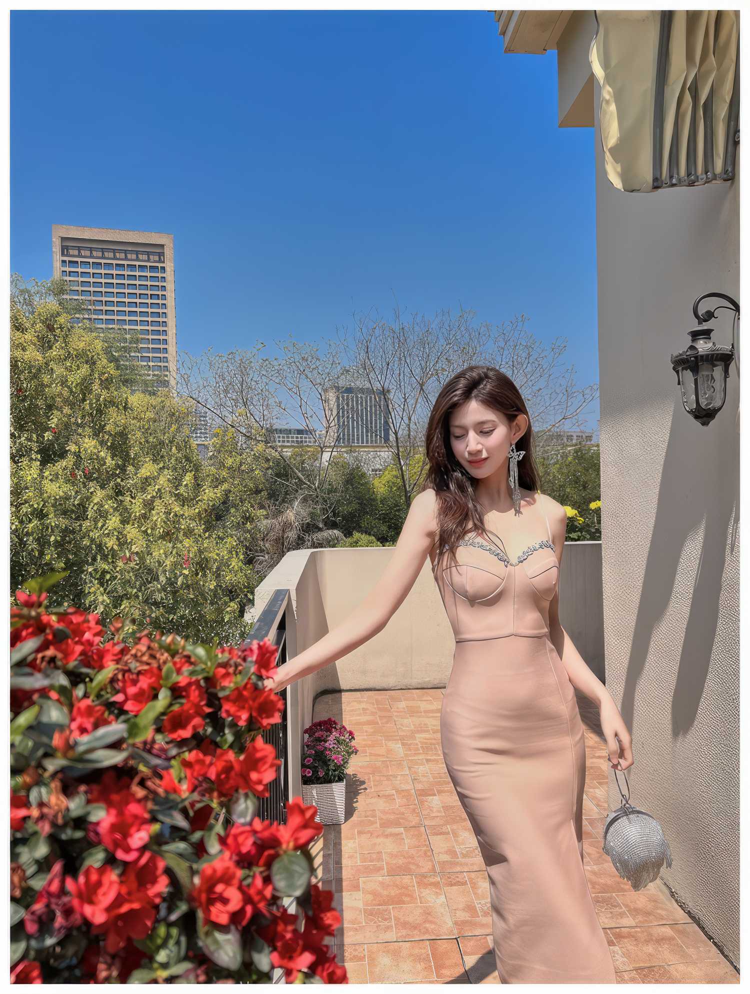 Rhinestone- Embellished Cupped Tube Bodycon Dress