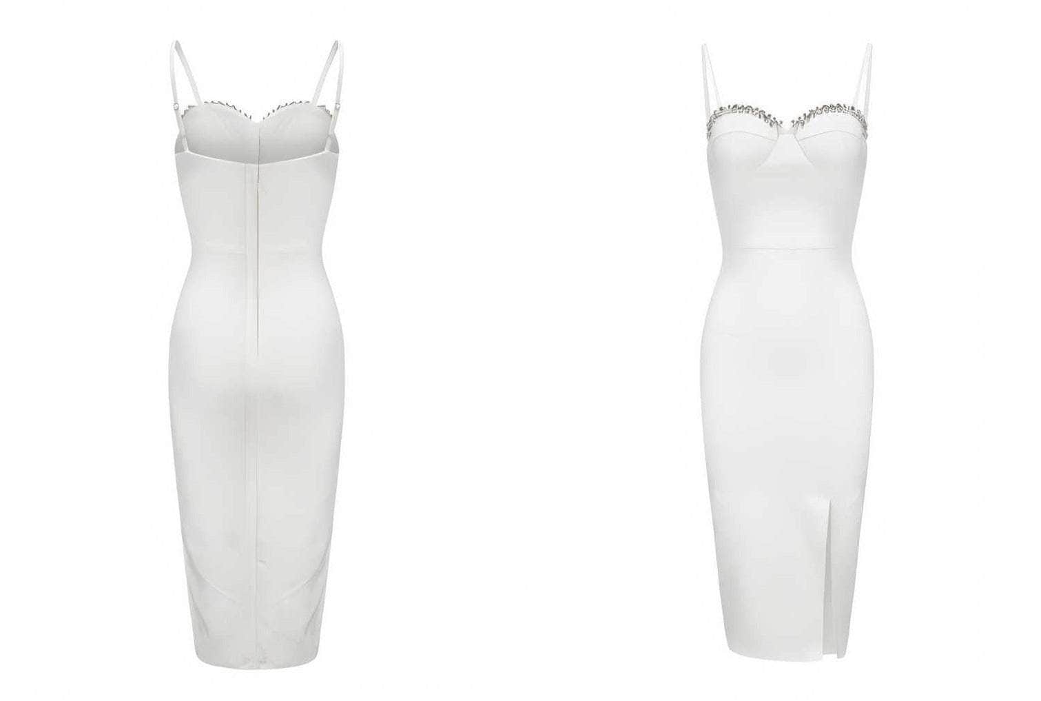 Rhinestone- Embellished Cupped Tube Bodycon Dress