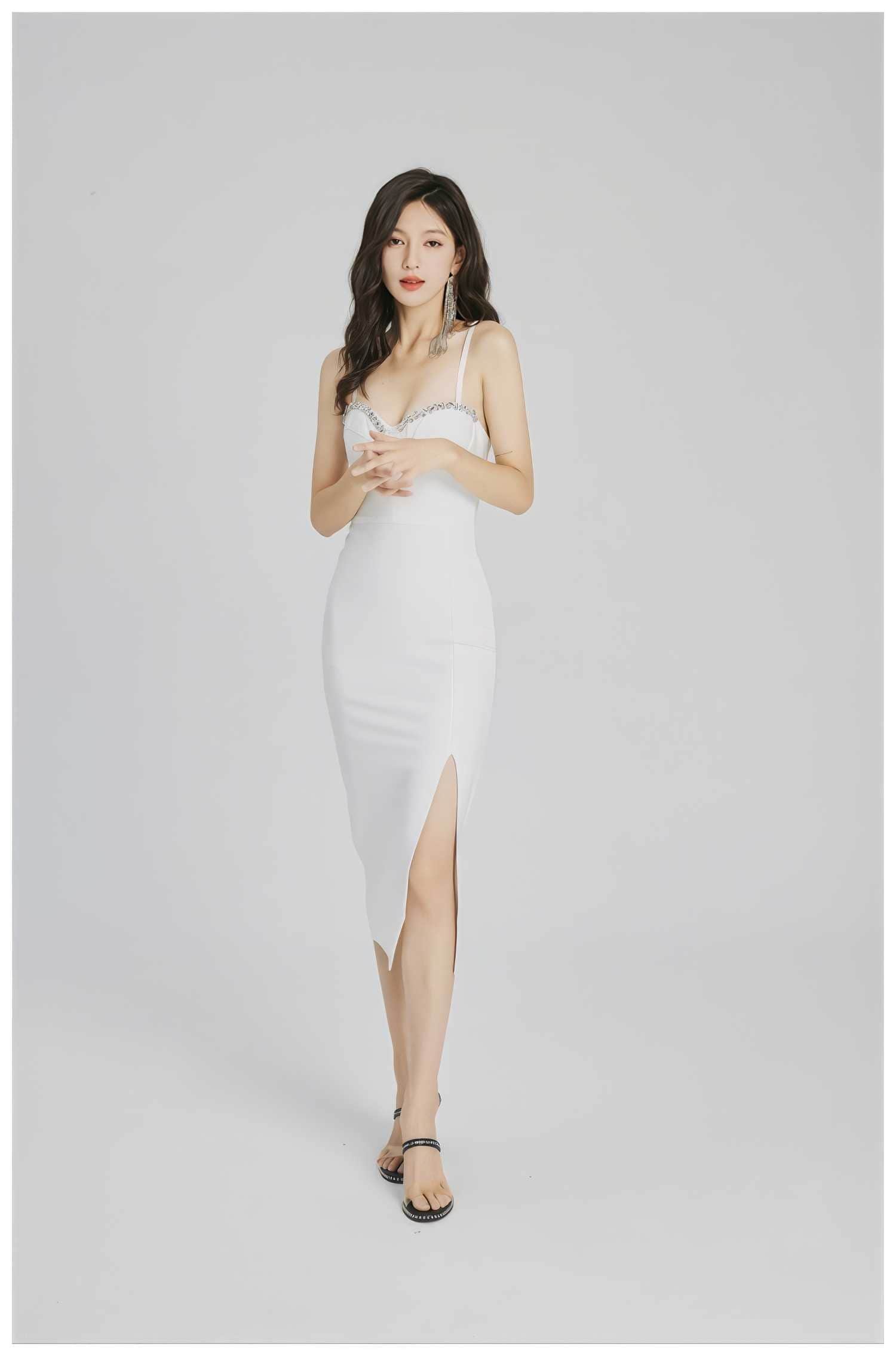 Rhinestone- Embellished Cupped Tube Bodycon Dress