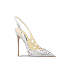 Rhinestone Hollow Slingback Heels Pumps EU 33 / Silver / 6CM