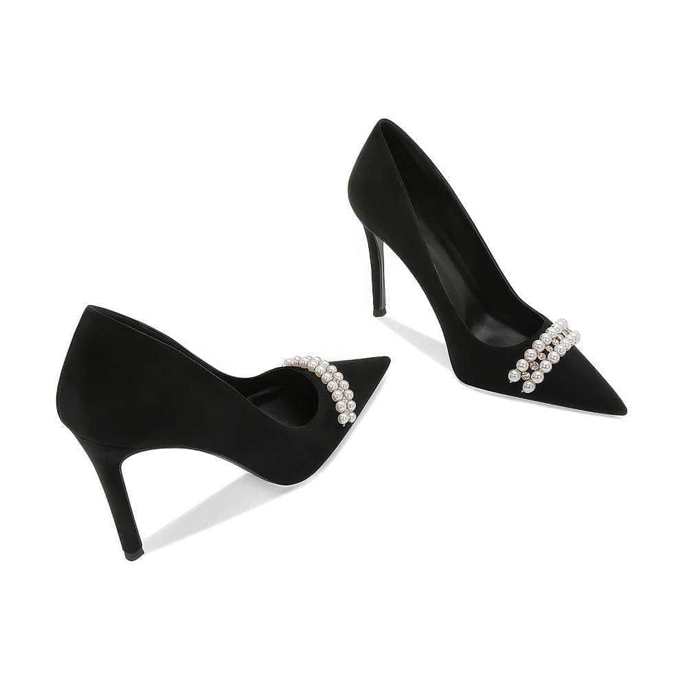 Rhinestone Pearl Decorated Satin Court Heels