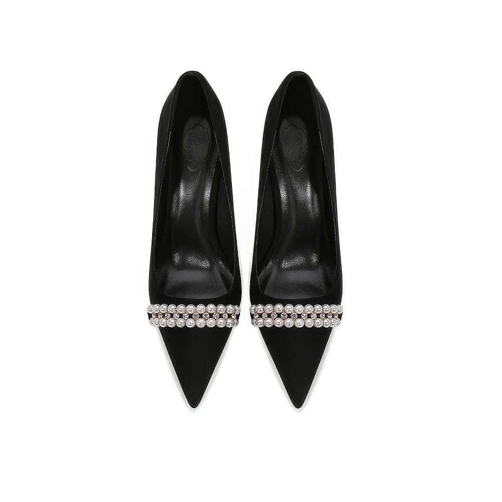 Rhinestone Pearl Decorated Satin Court Heels