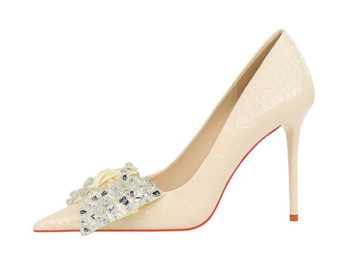 Rhinestone Silk Bow Detailed Court Heels