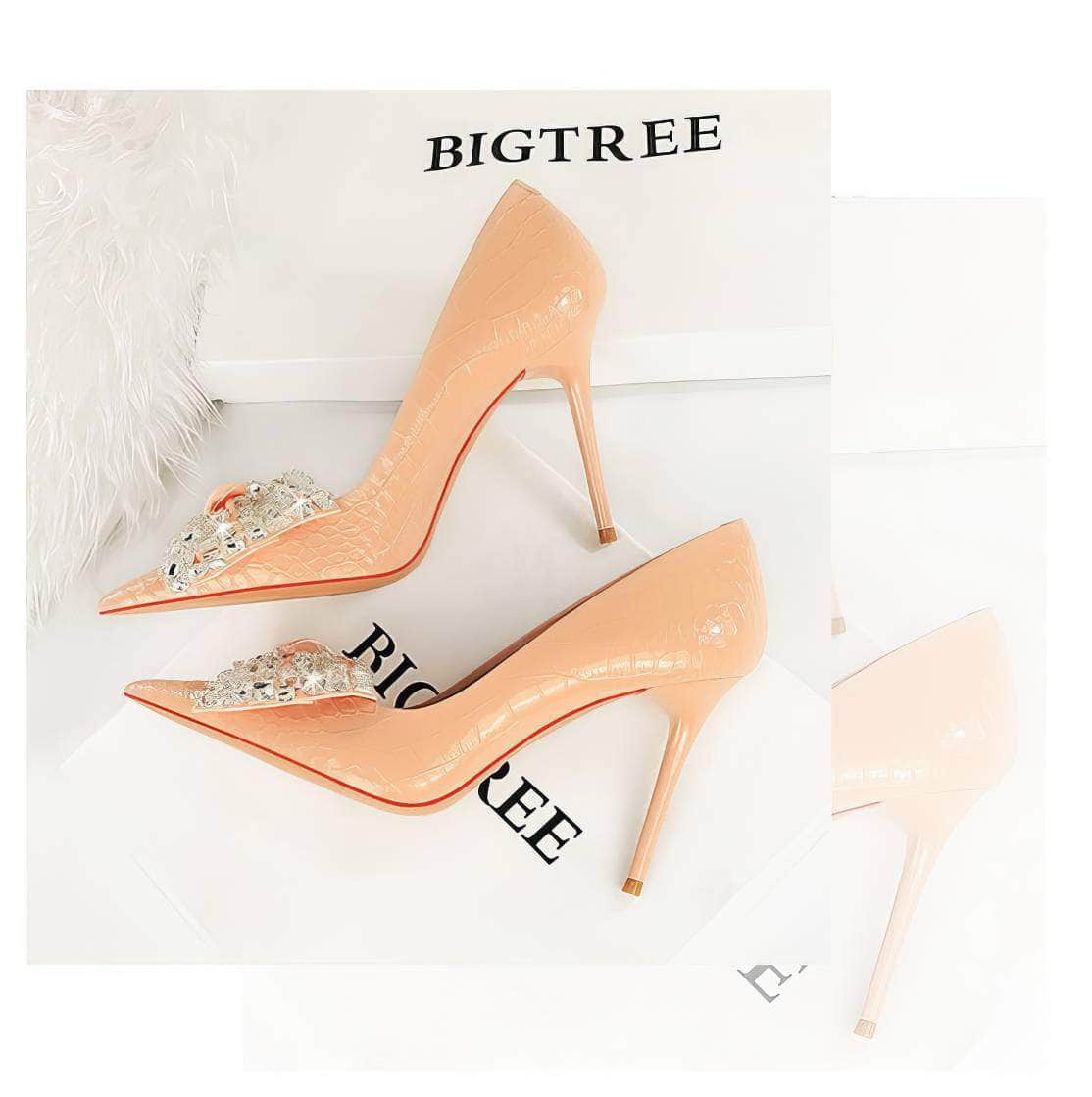 Rhinestone Silk Bow Detailed Court Heels