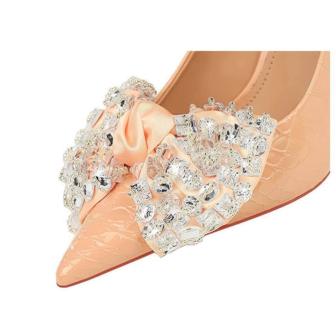 Rhinestone Silk Bow Detailed Court Heels