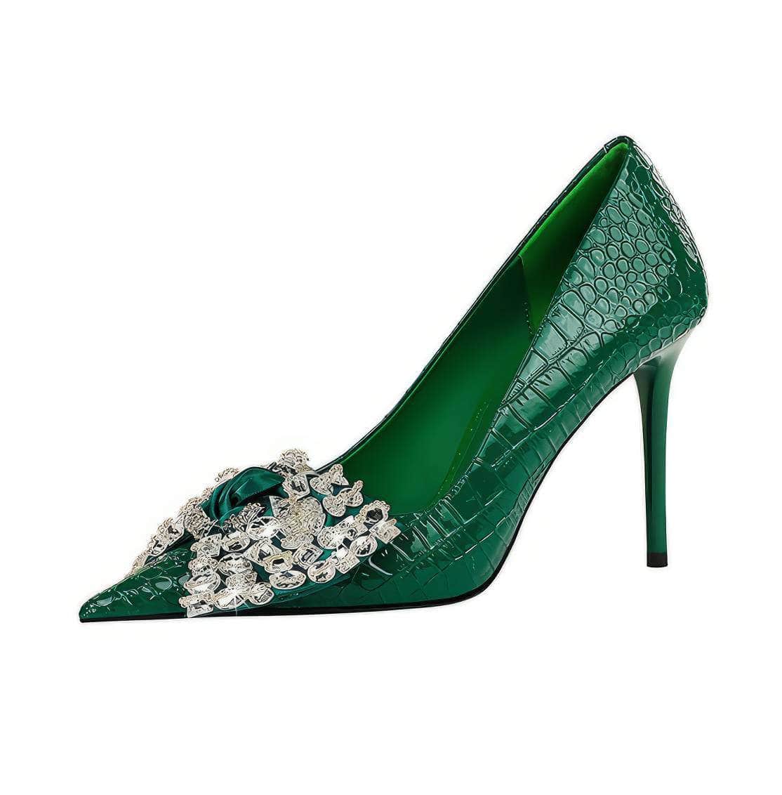 Rhinestone Silk Bow Detailed Court Heels
