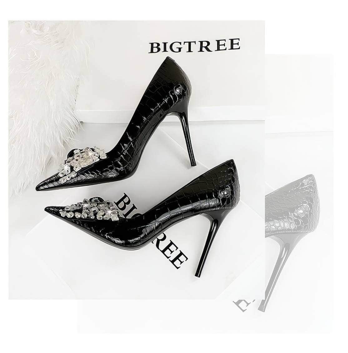 Rhinestone Silk Bow Detailed Court Heels