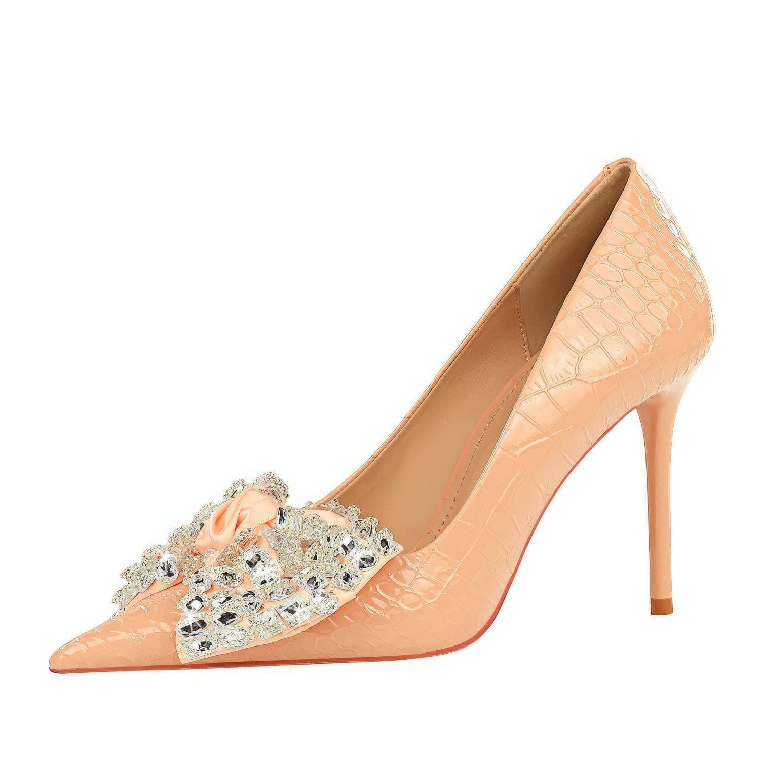 Rhinestone Silk Bow Detailed Court Heels