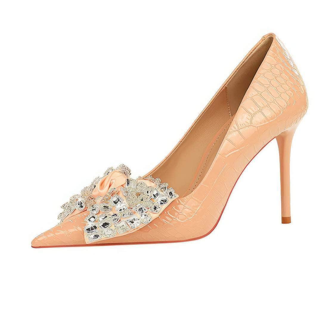 Rhinestone Silk Bow Detailed Court Heels