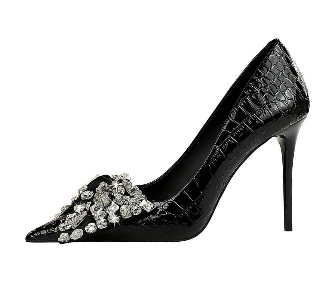 Rhinestone Silk Bow Detailed Court Heels EU 33 / Black / 10CM