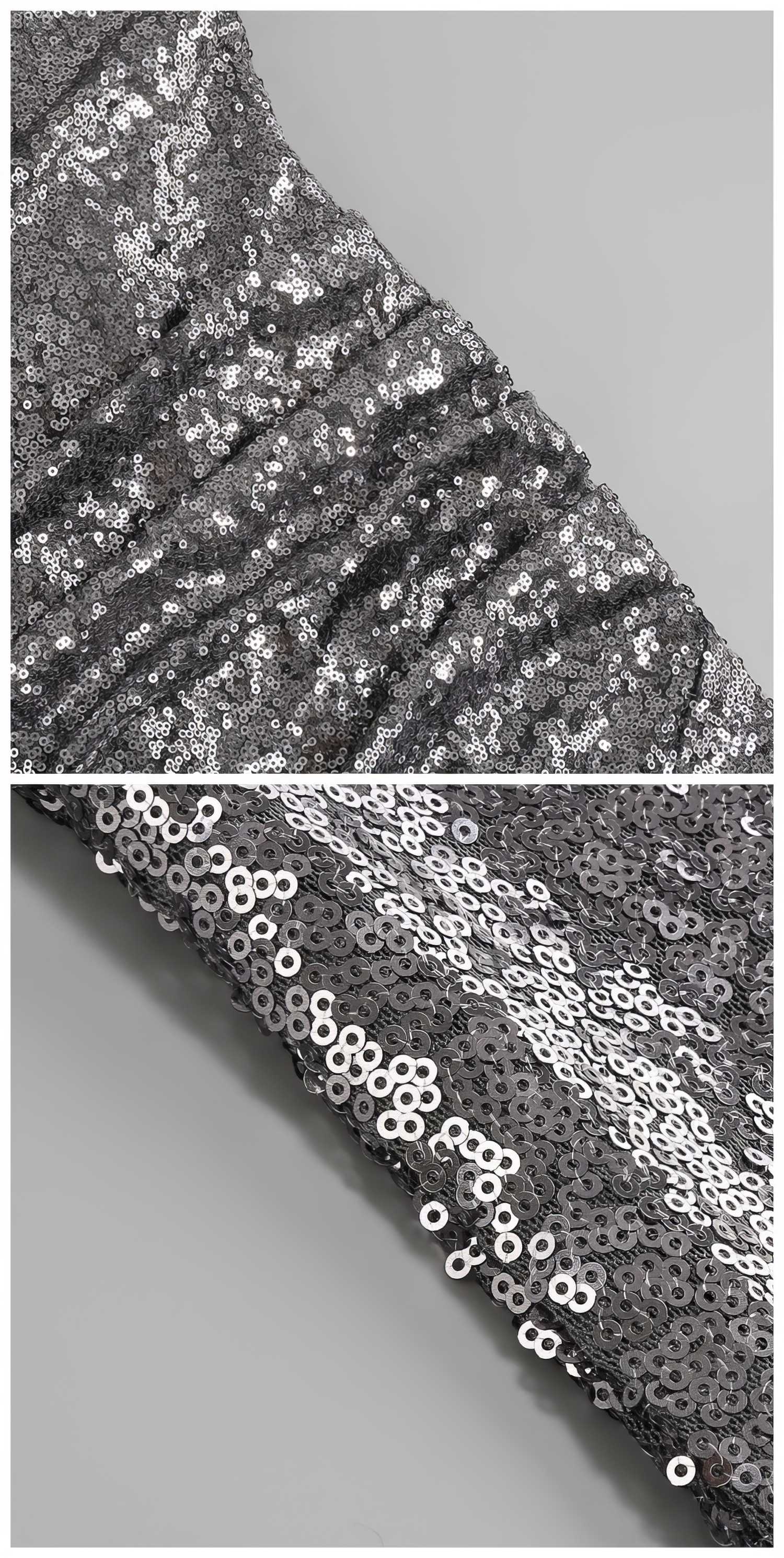 Rhinestone Strap Open Back Sequin Evening Dress