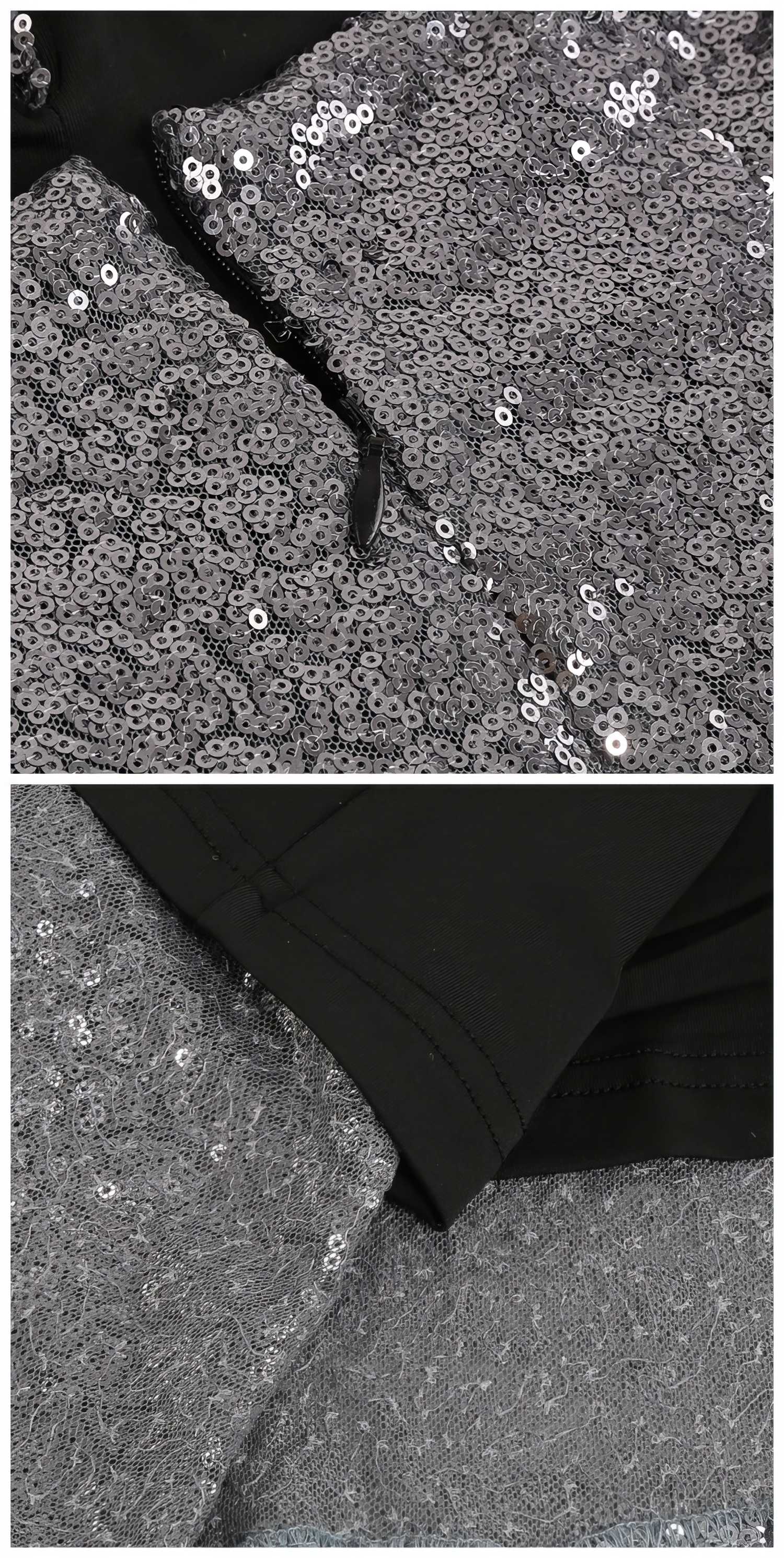 Rhinestone Strap Open Back Sequin Evening Dress