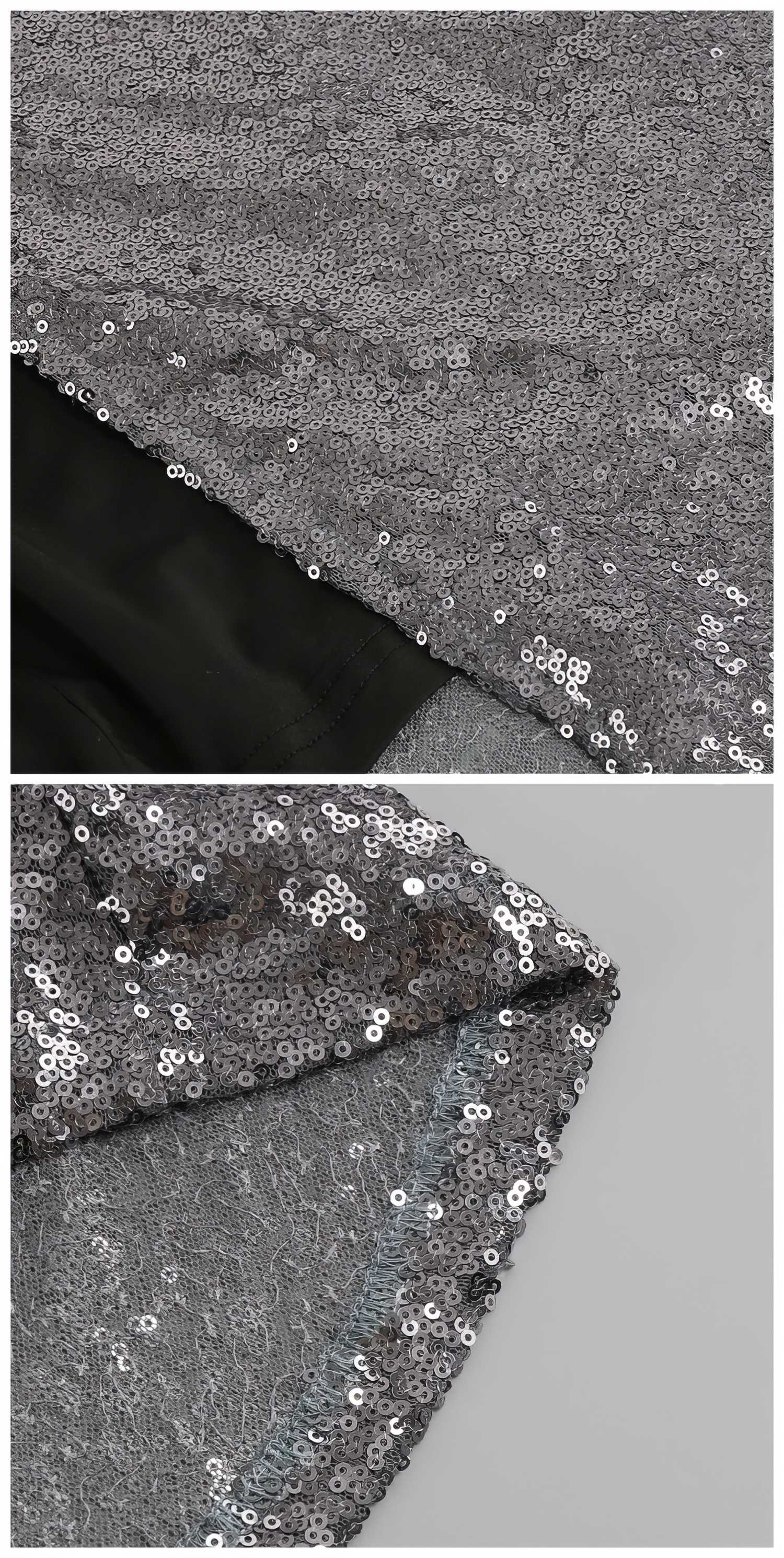 Rhinestone Strap Open Back Sequin Evening Dress
