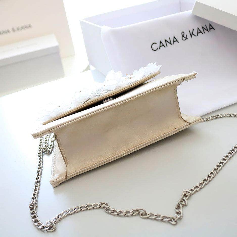 Rhinestone Top Handle 3D Floral Clutch Bag Bisque