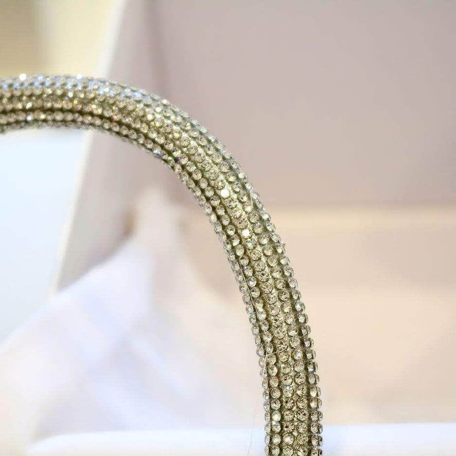 Rhinestone Top Handle 3D Floral Clutch Bag Bisque