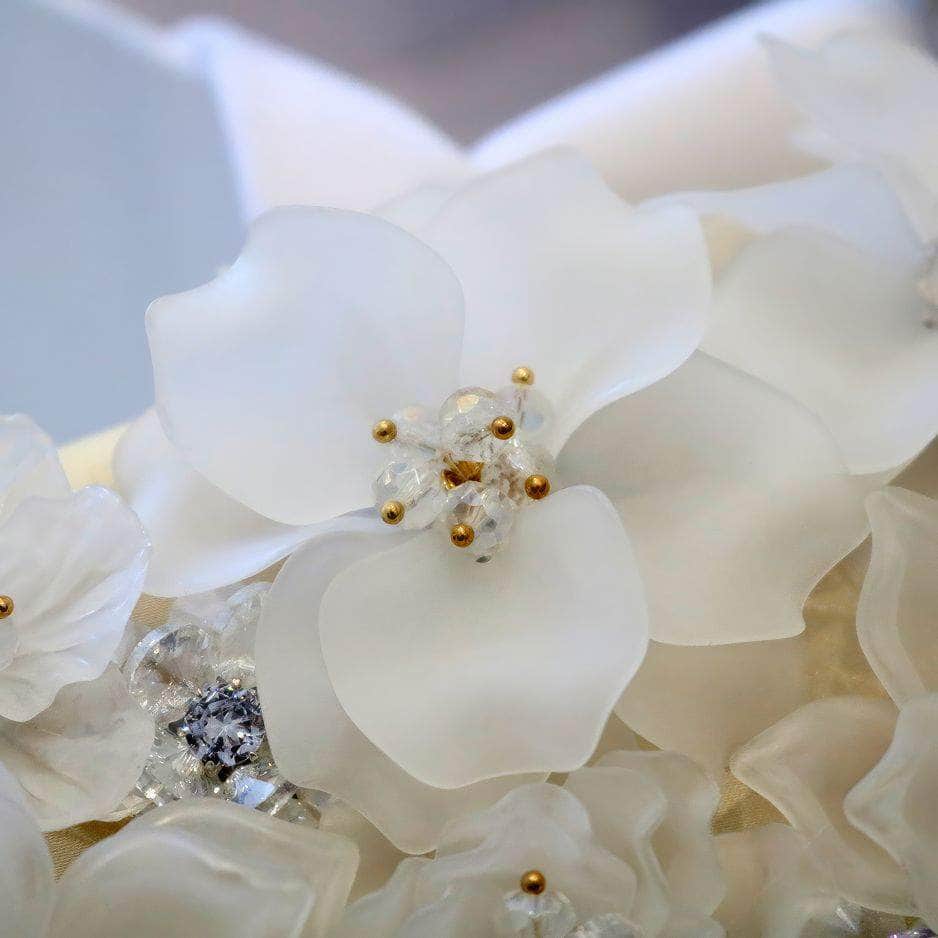 Rhinestone Top Handle 3D Floral Clutch Bag Bisque