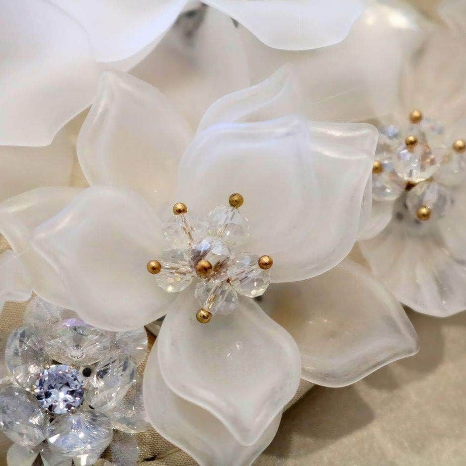 Rhinestone Top Handle 3D Floral Clutch Bag Bisque