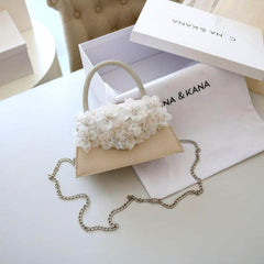 Rhinestone Top Handle 3D Floral Clutch Bag Bisque