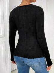 Ribbed Cutout Long Sleeve T-Shirt