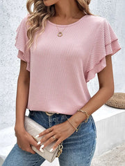 Ribbed Flutter Sleeve T-Shirt