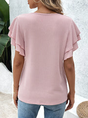 Ribbed Flutter Sleeve T-Shirt
