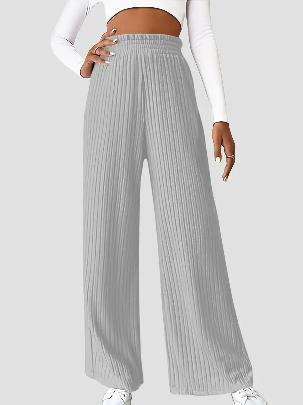 Ribbed High Waist Pants Gray / S