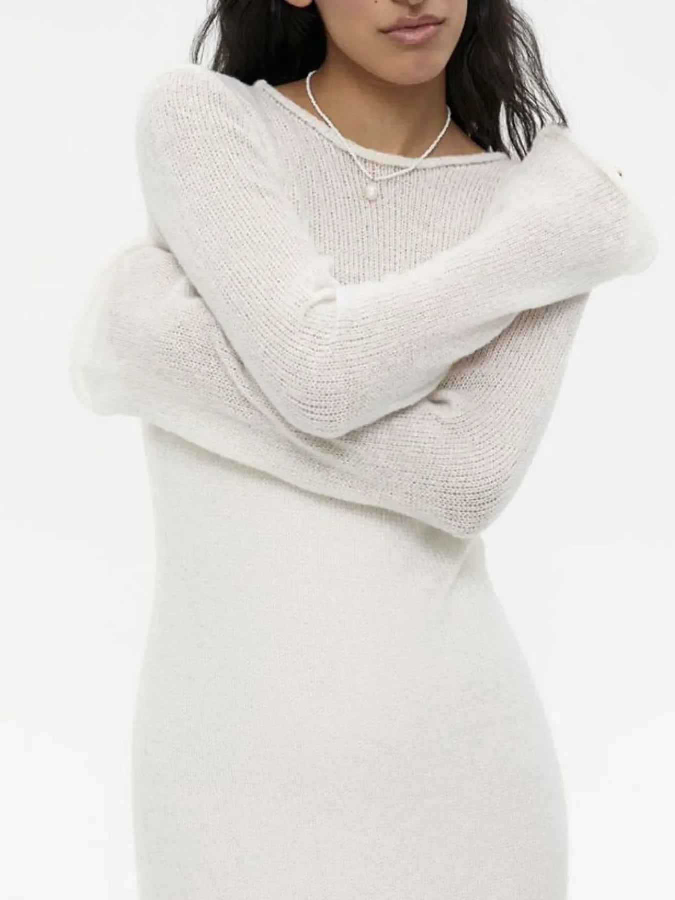 Ribbed Knit Cami Dress and Cover Up Sweater Set Ivory / One Size