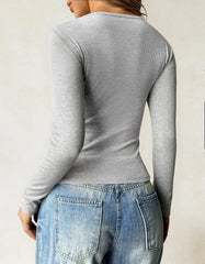 Ribbed Knit Long Sleeve T-Shirt