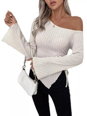Ribbed One Shoulder Asymmetrical Hem T-Shirt
