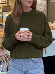 Ribbed Round Neck Sweater Army Green / S