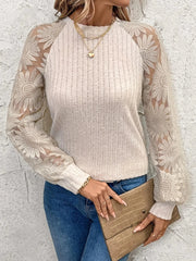 Ribbed Sheer Lace Sleeve Top