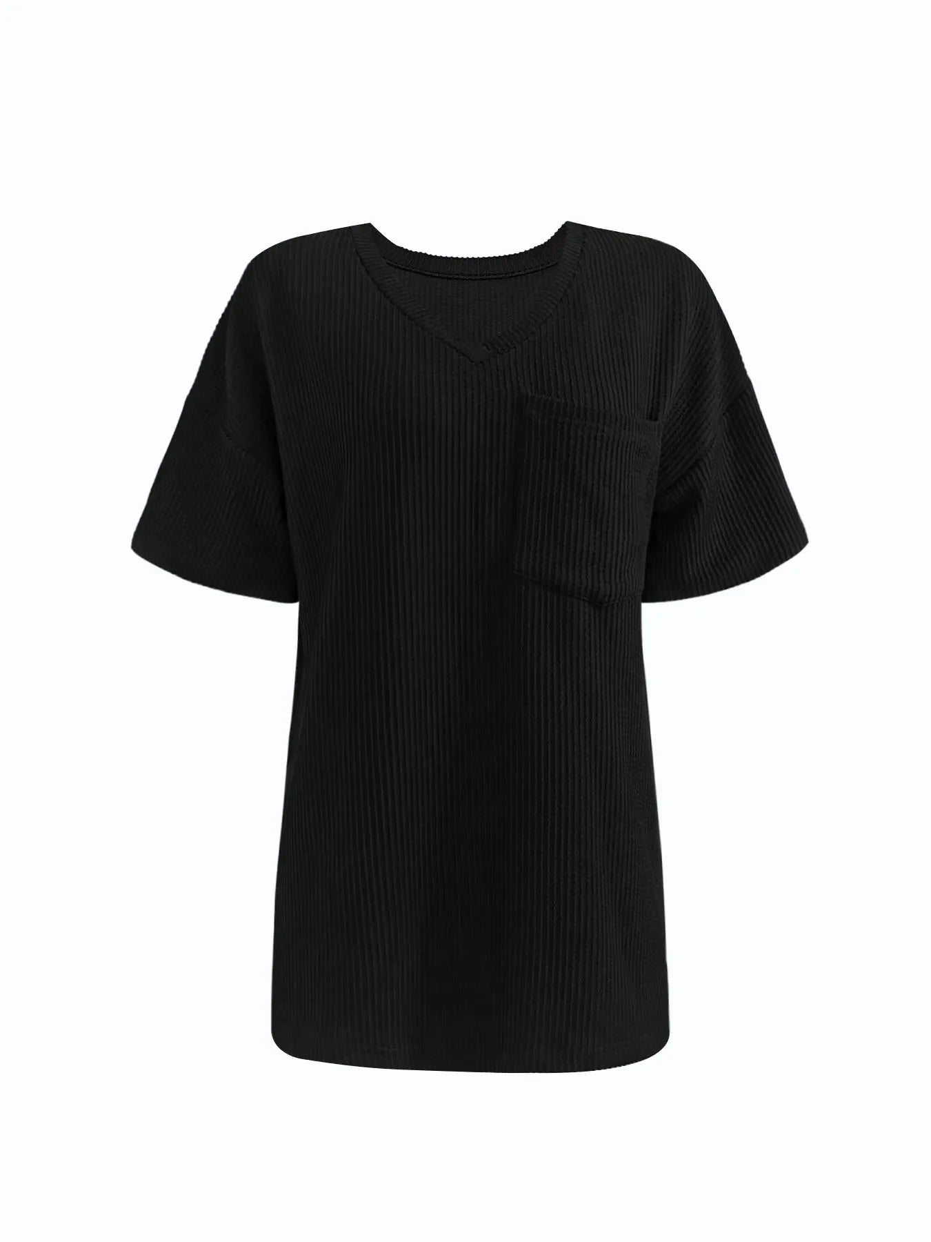 Ribbed V-Neck Oversized T-Shirt